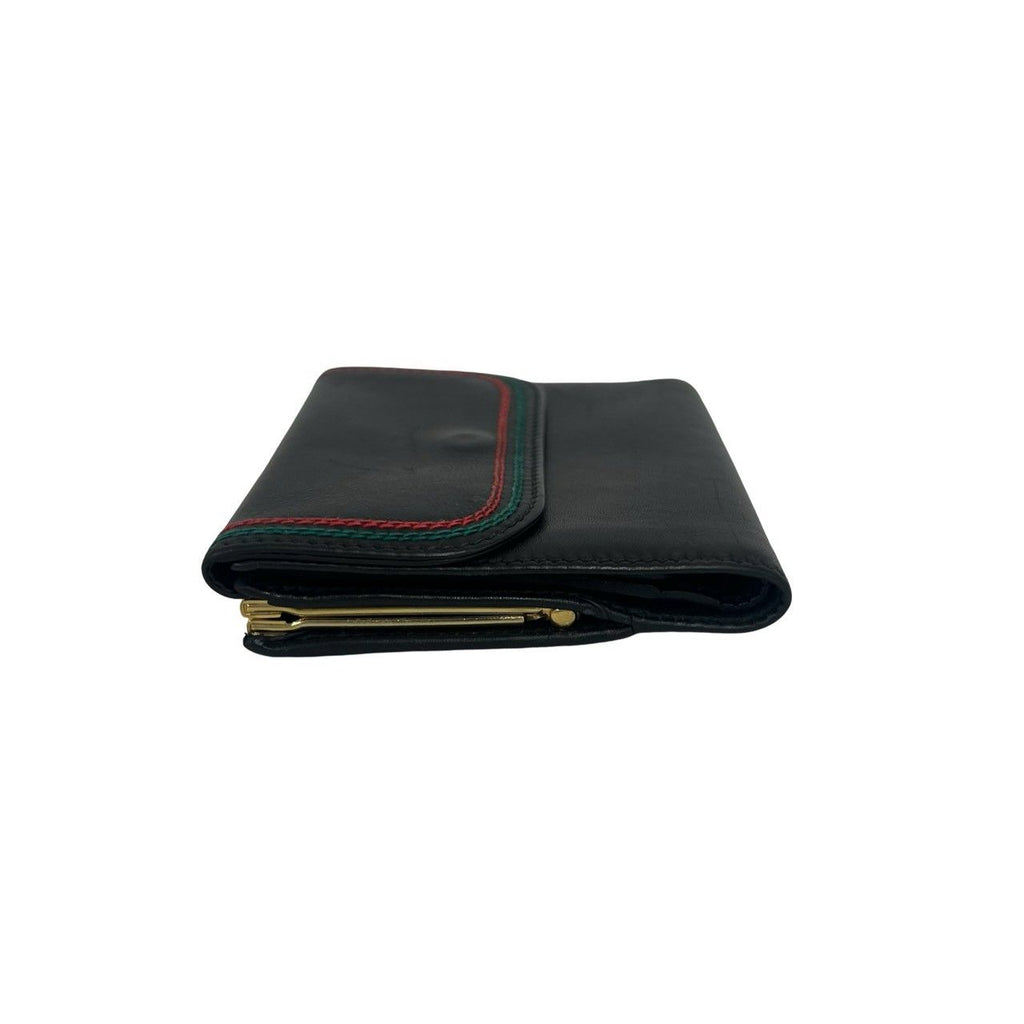 Gucci Sherry Line GG Logo Leather Kiss Lock Bifold Wallet Mini Coin Purse Black — view 4