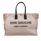 Saint Laurent Rive Gauche Tote Bag Linen Canvas Handle Logo Ivory