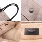 Saint Laurent Rive Gauche Tote Bag Linen Canvas Handle Logo Ivory — view 6