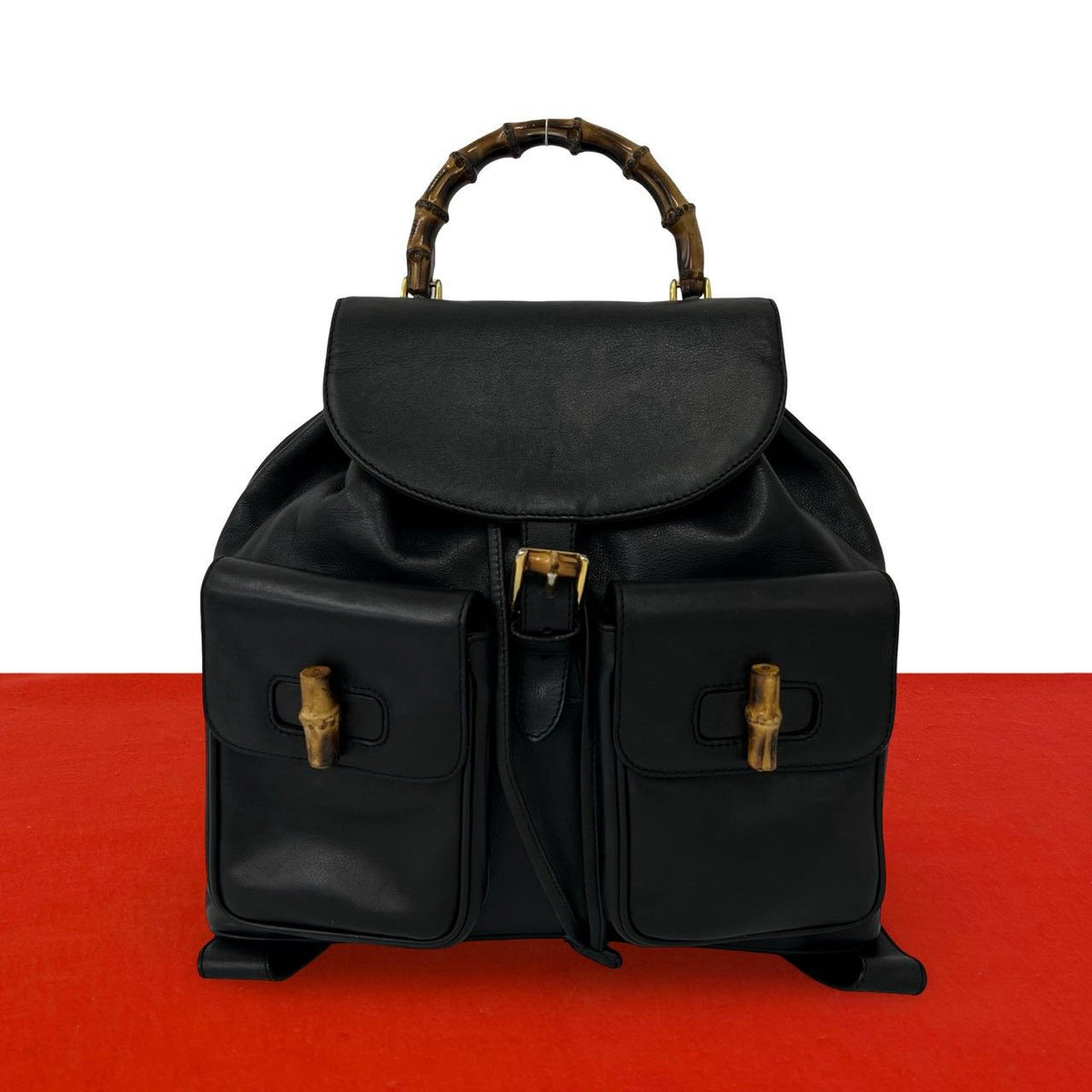 Gucci Vintage Bamboo Leather Backpack Black