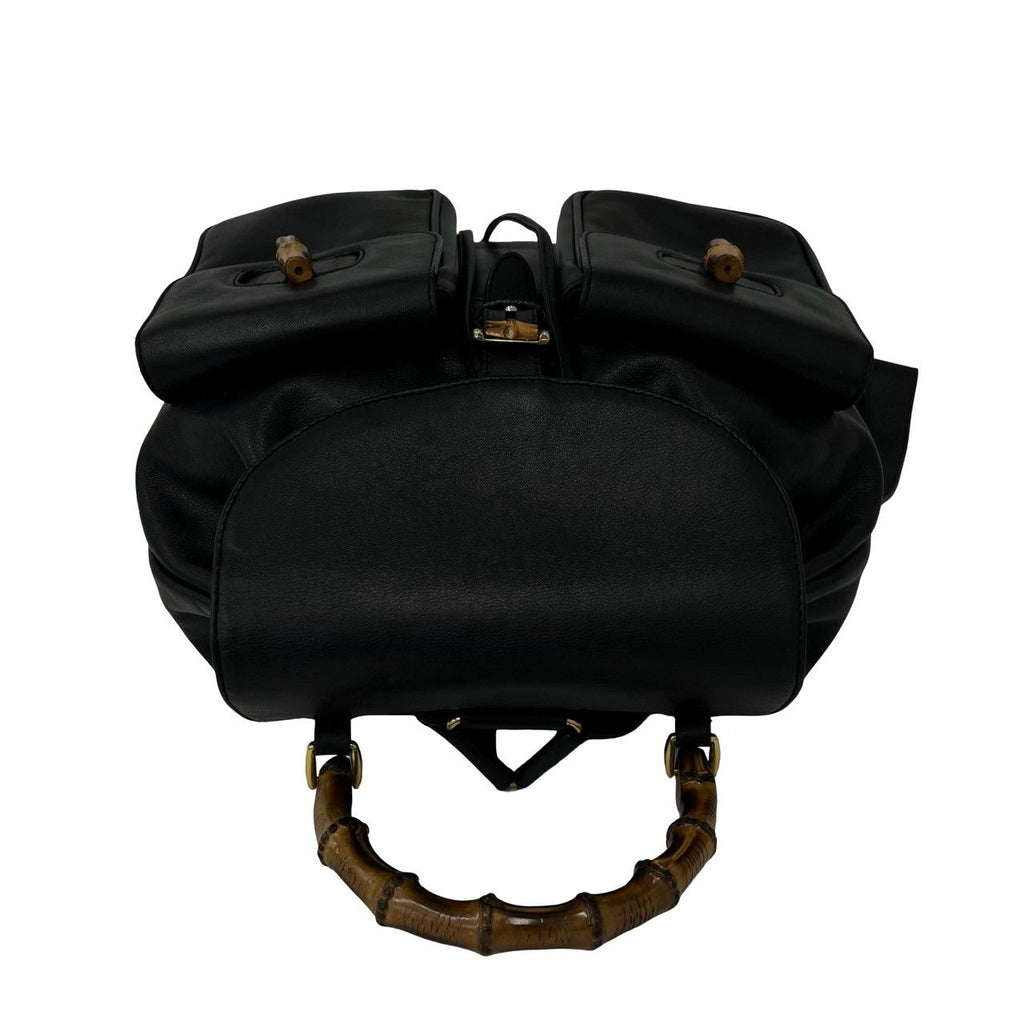 Gucci Vintage Bamboo Leather Backpack Black — view 4