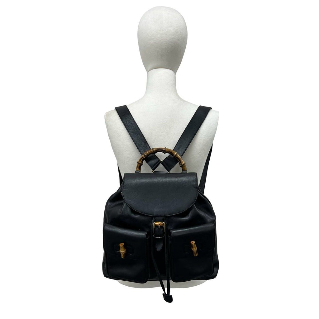 Gucci Vintage Bamboo Leather Backpack Black — view 2