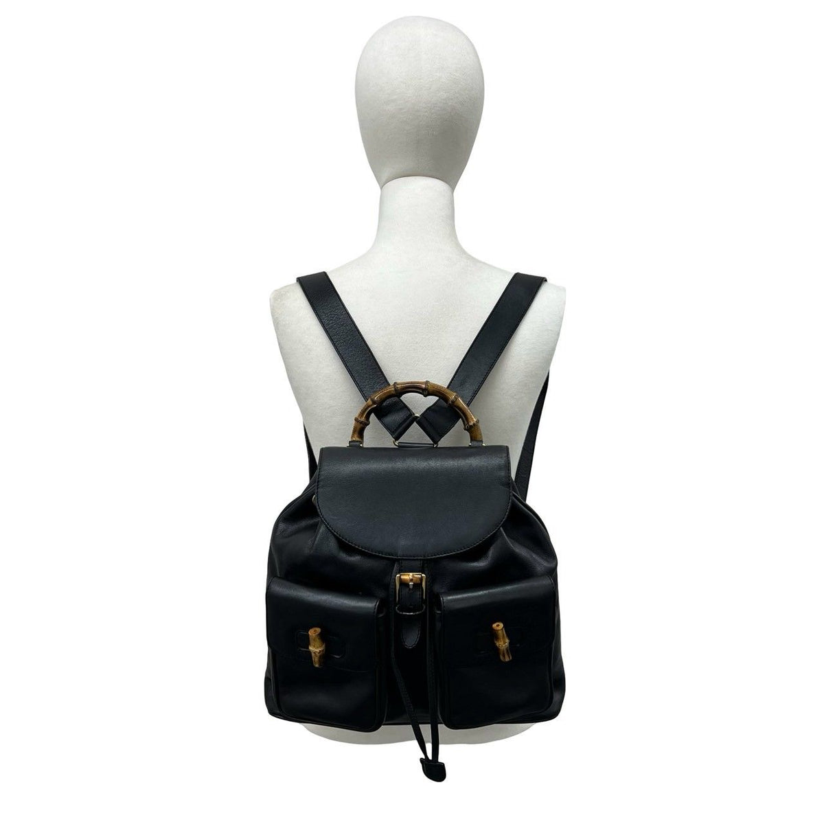 Gucci Vintage Bamboo Leather Backpack Black — view 2