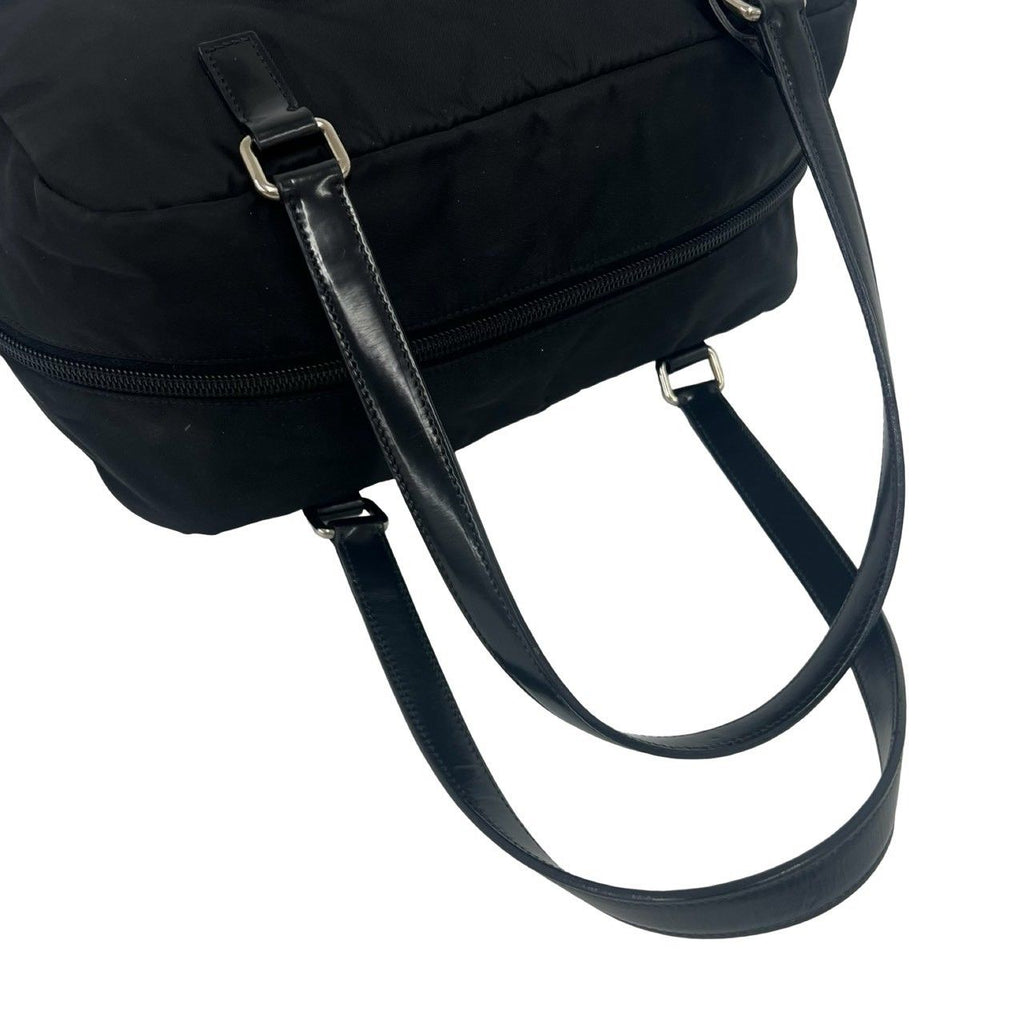 Prada Logo Embossed Tessuto Nylon Patent Shoulder Bag Mini Black with Lock — view 4