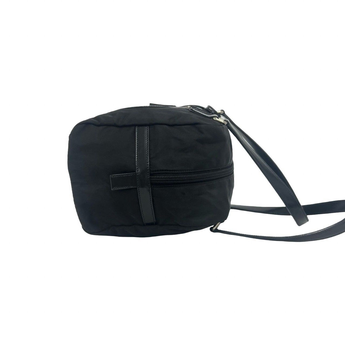 Prada Logo Embossed Tessuto Nylon Patent Shoulder Bag Mini Black with Lock — view 6