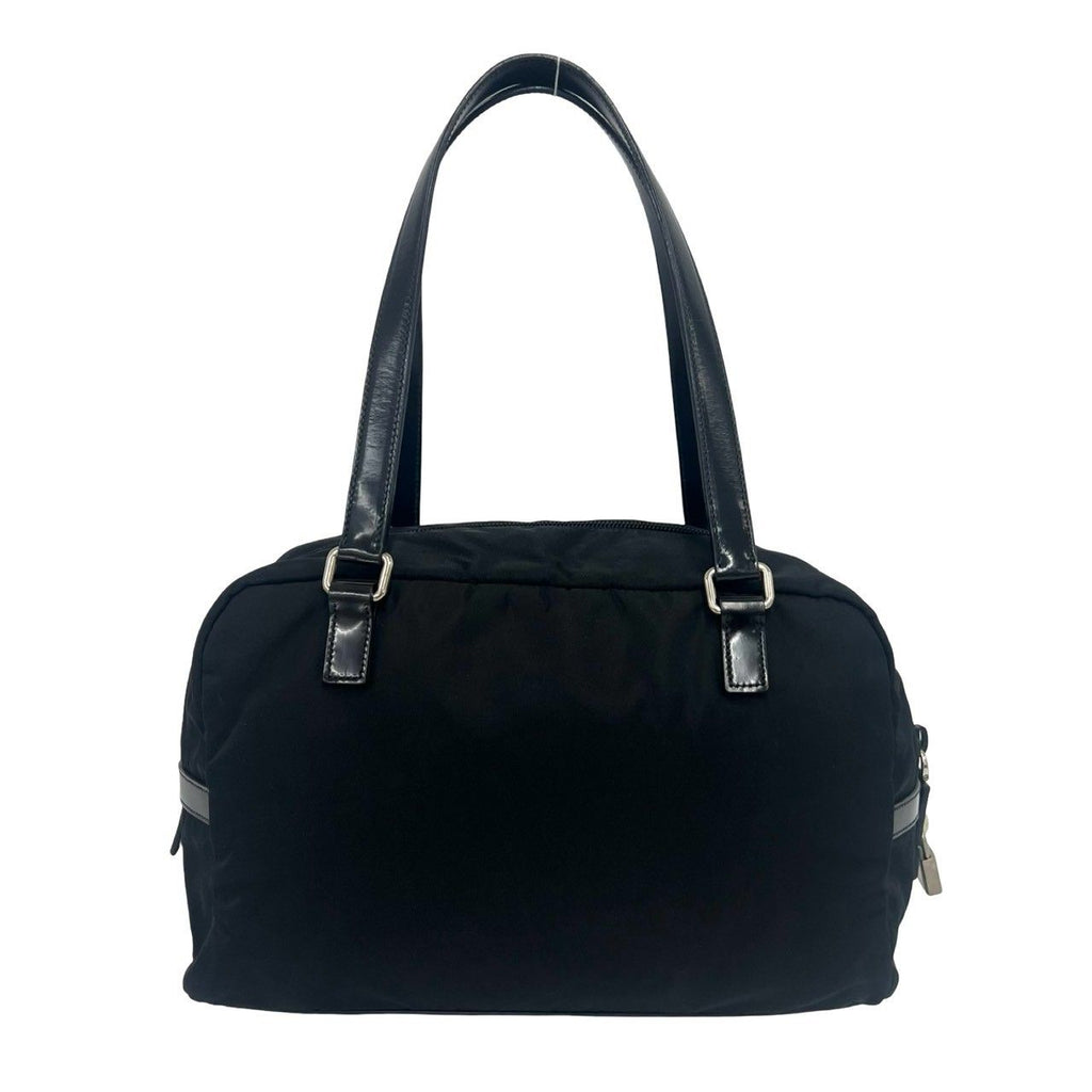 Prada Logo Embossed Tessuto Nylon Patent Shoulder Bag Mini Black with Lock — view 3