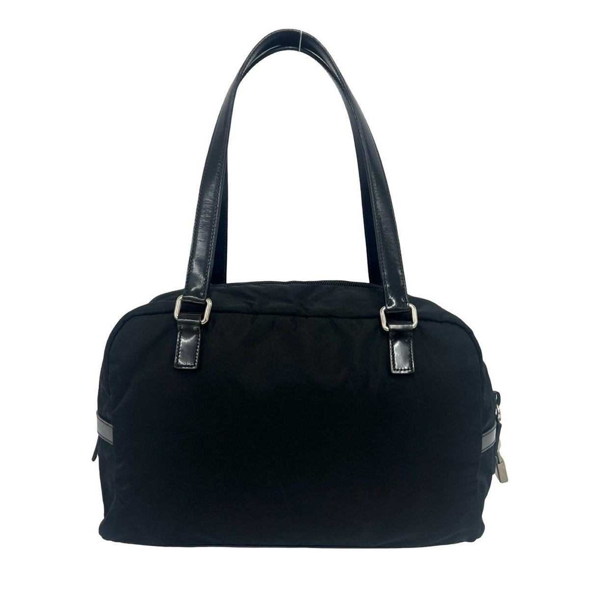 Prada Logo Embossed Tessuto Nylon Patent Shoulder Bag Mini Black with Lock — view 3