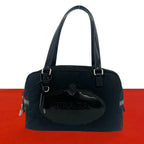 Prada Logo Embossed Tessuto Nylon Patent Shoulder Bag Mini Black with Lock