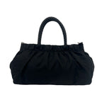 Prada Triangle Logo Plate Tessuto Pocono Nylon Leather Handbag Black — view 3