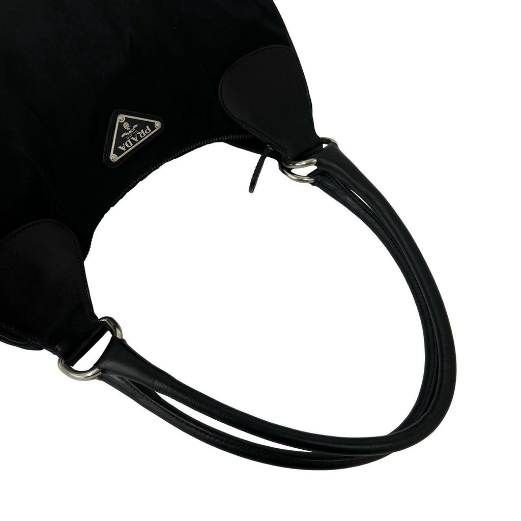 Prada Triangle Logo Tessuto Pocono Nylon Leather Shoulder Bag Black — view 4