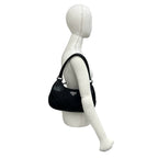 Prada Triangle Logo Tessuto Pocono Nylon Leather Shoulder Bag Black — view 2
