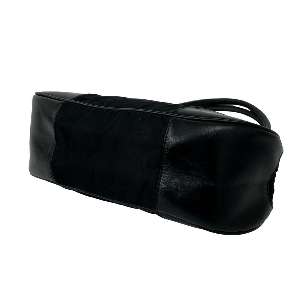 Prada Triangle Logo Tessuto Pocono Nylon Leather Shoulder Bag Black — view 8
