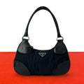 Prada Triangle Logo Tessuto Pocono Nylon Leather Shoulder Bag Black