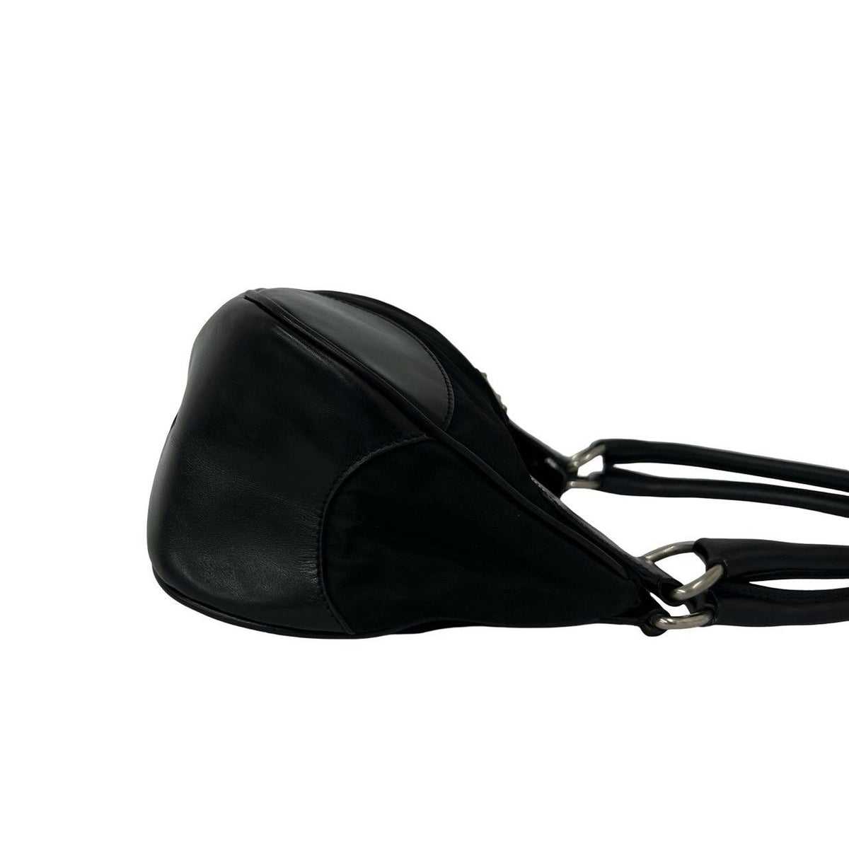 Prada Triangle Logo Tessuto Pocono Nylon Leather Shoulder Bag Black — view 6