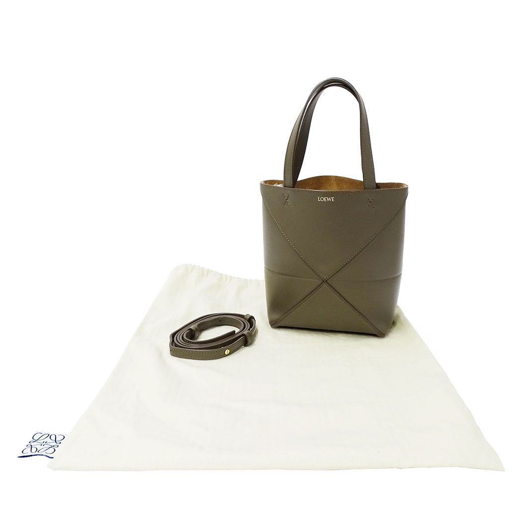 Loewe 2-Way Shoulder Bag Leather Khaki Green Handle — view 6