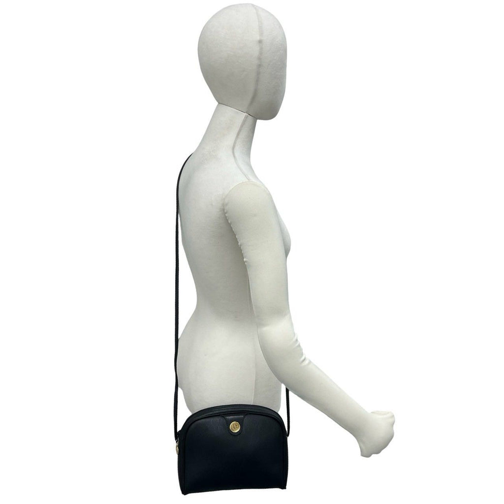 Dior Vintage Logo Honeycomb Pattern Leather Shoulder Bag Black — view 2