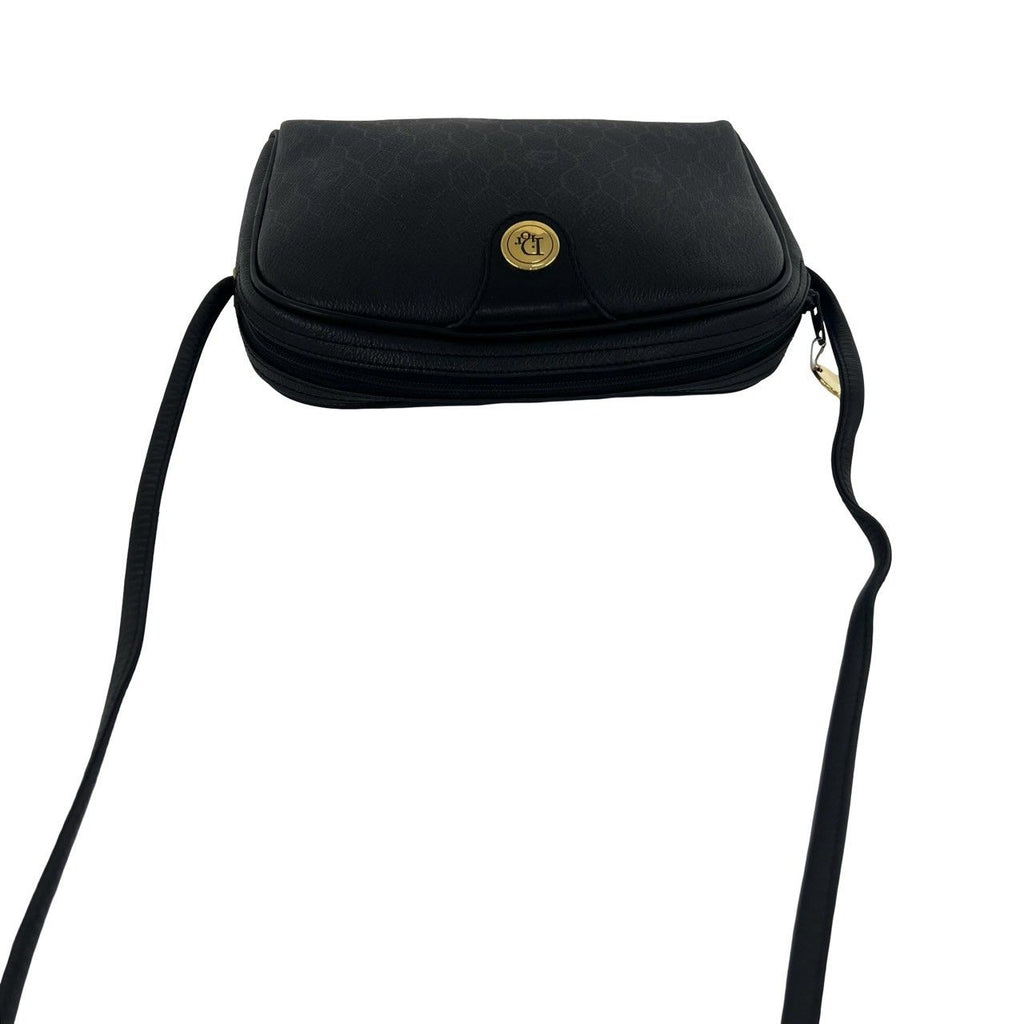 Dior Vintage Logo Honeycomb Pattern Leather Shoulder Bag Black — view 4