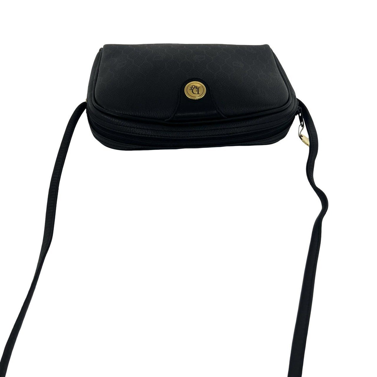 Dior Vintage Logo Honeycomb Pattern Leather Shoulder Bag Black — view 4