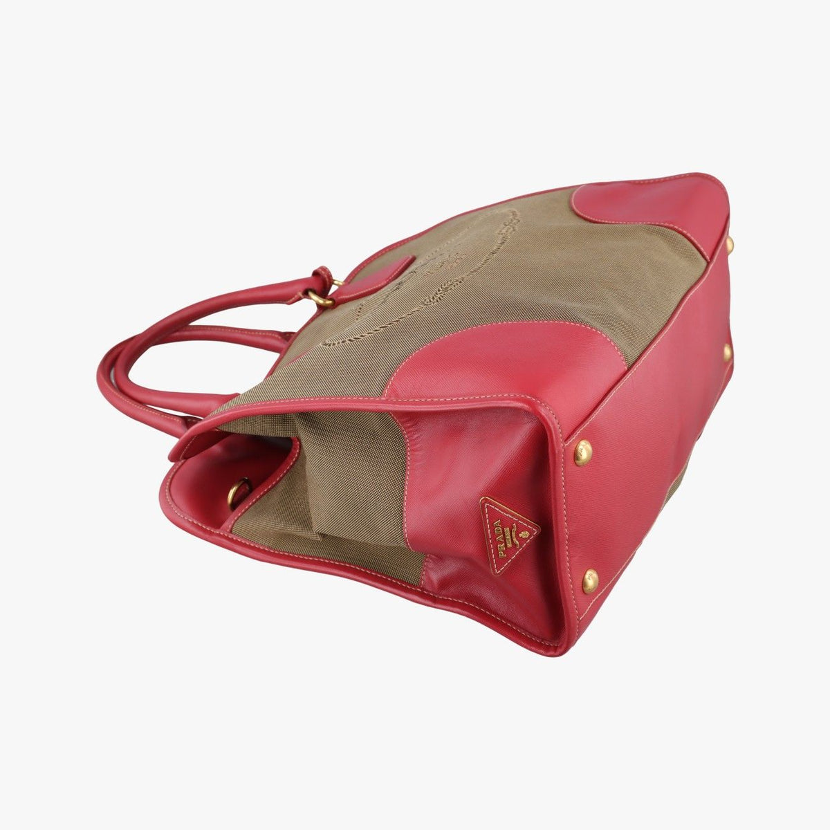 Prada Logo Jacquard Khaki Red Canvas Saffiano Leather — view 5