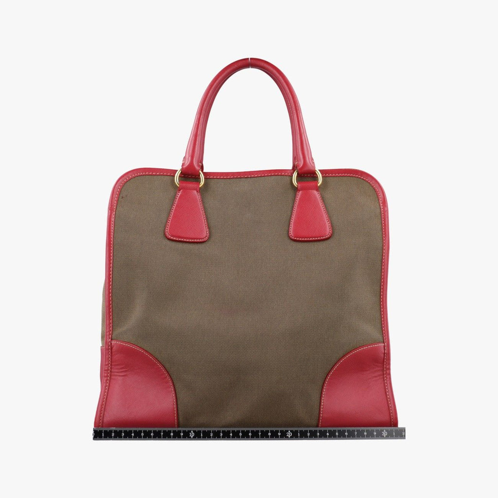 Prada Logo Jacquard Khaki Red Canvas Saffiano Leather — view 2