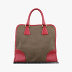 Prada Logo Jacquard Khaki Red Canvas Saffiano Leather — view 2