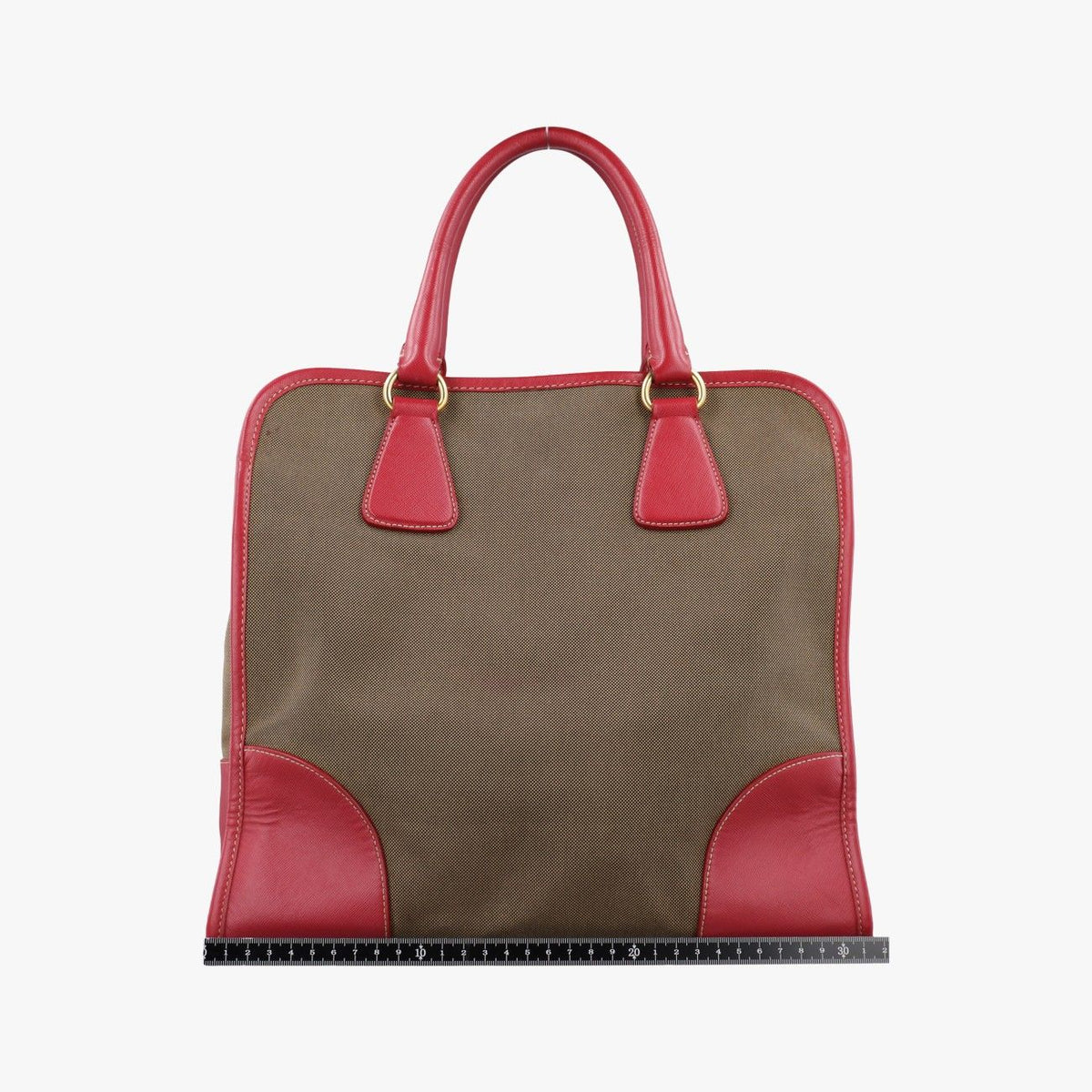 Prada Logo Jacquard Khaki Red Canvas Saffiano Leather — view 2