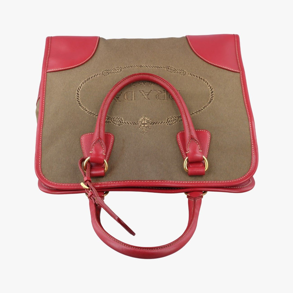 Prada Logo Jacquard Khaki Red Canvas Saffiano Leather — view 8
