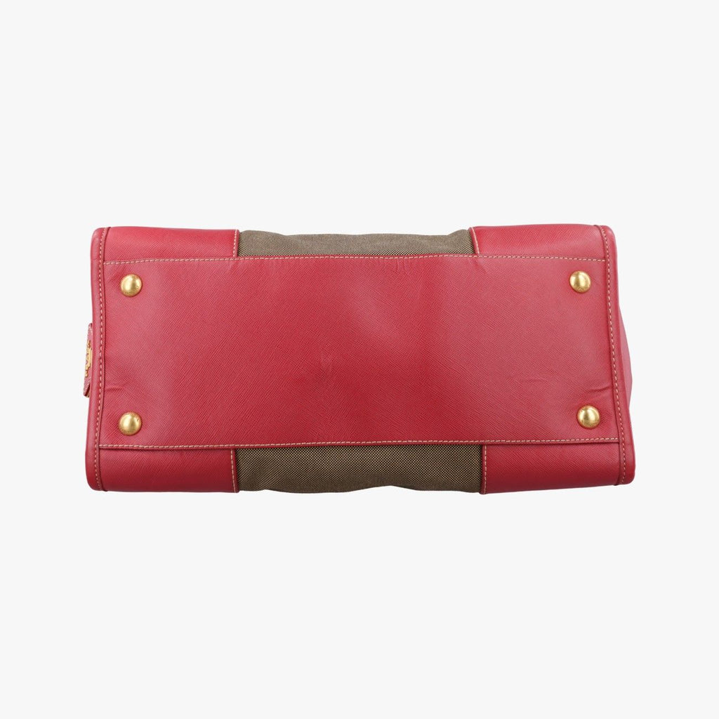 Prada Logo Jacquard Khaki Red Canvas Saffiano Leather — view 3
