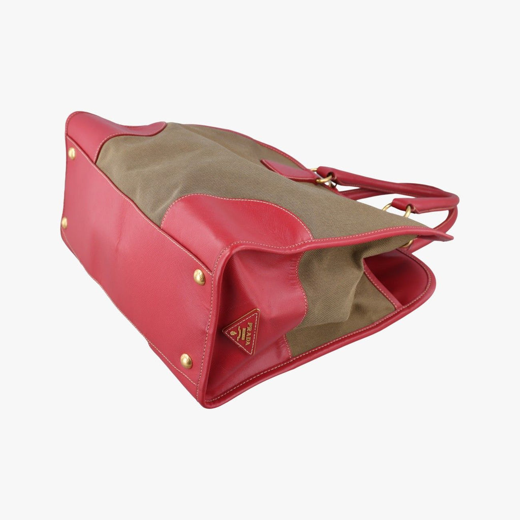 Prada Logo Jacquard Khaki Red Canvas Saffiano Leather — view 6