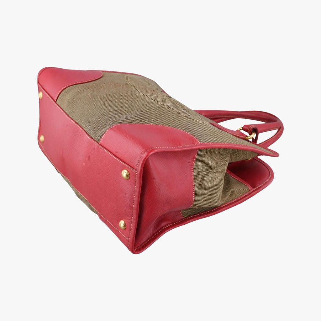 Prada Logo Jacquard Khaki Red Canvas Saffiano Leather — view 4