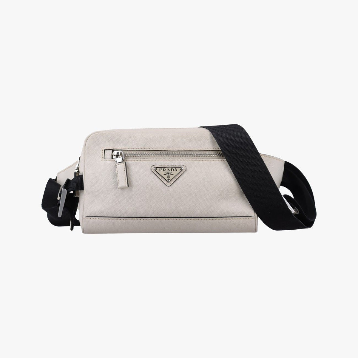 Prada Triangle Logo White Saffiano Leather 56 Handbag