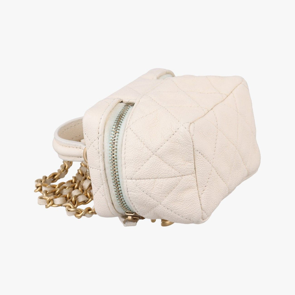 Chanel Quilted Mini Vanity Zip Around White Caviar Leather — view 7