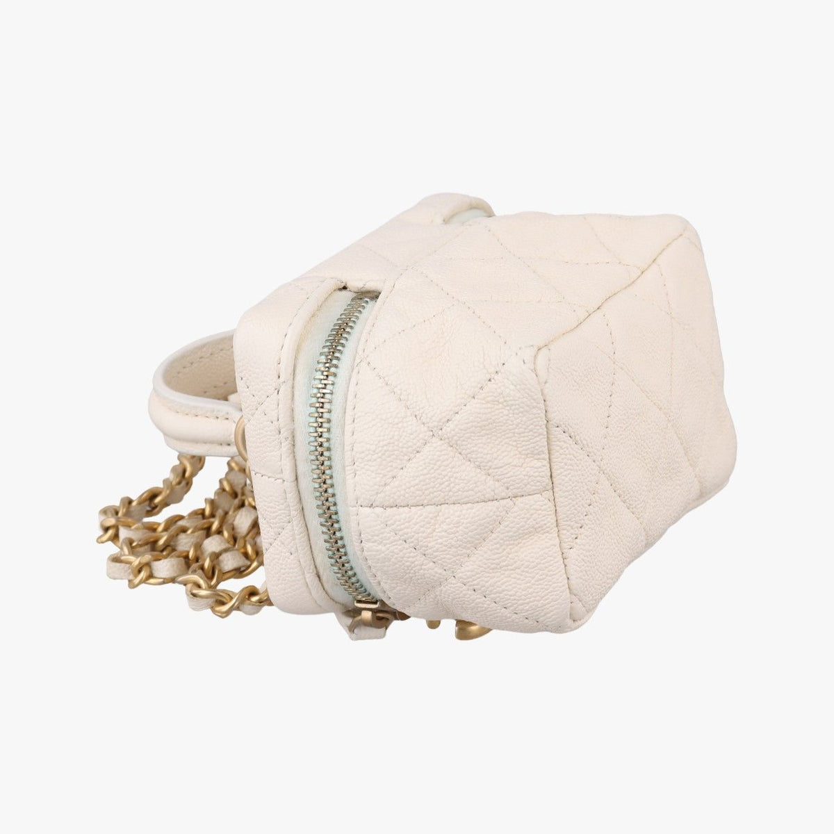 Chanel Quilted Mini Vanity Zip Around White Caviar Leather — view 7