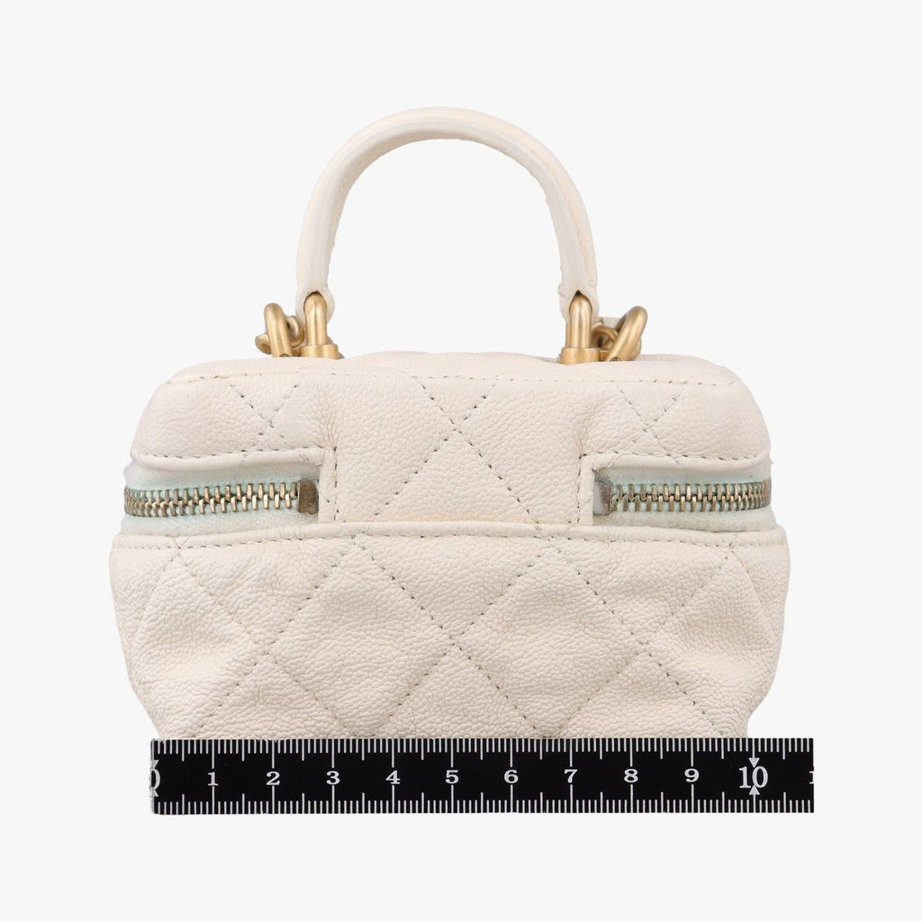 Chanel Quilted Mini Vanity Zip Around White Caviar Leather — view 2