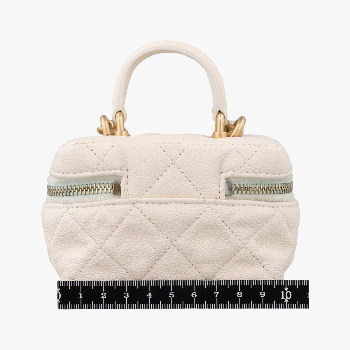 Chanel Quilted Mini Vanity Zip Around White Caviar Leather — view 2