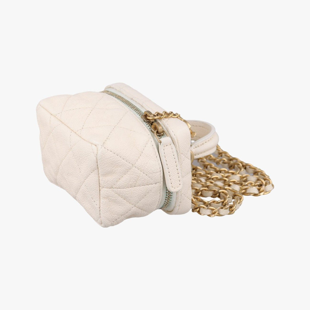 Chanel Quilted Mini Vanity Zip Around White Caviar Leather — view 4