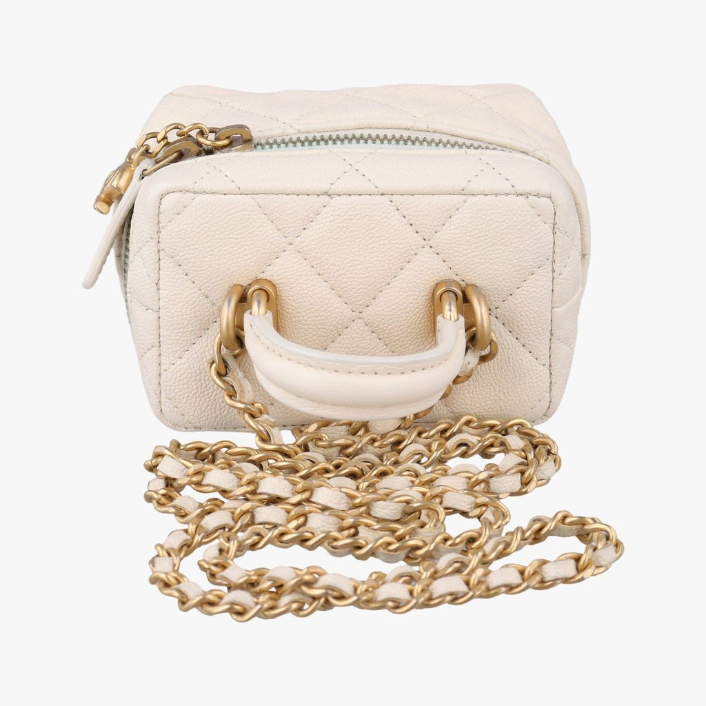 Chanel Quilted Mini Vanity Zip Around White Caviar Leather — view 8