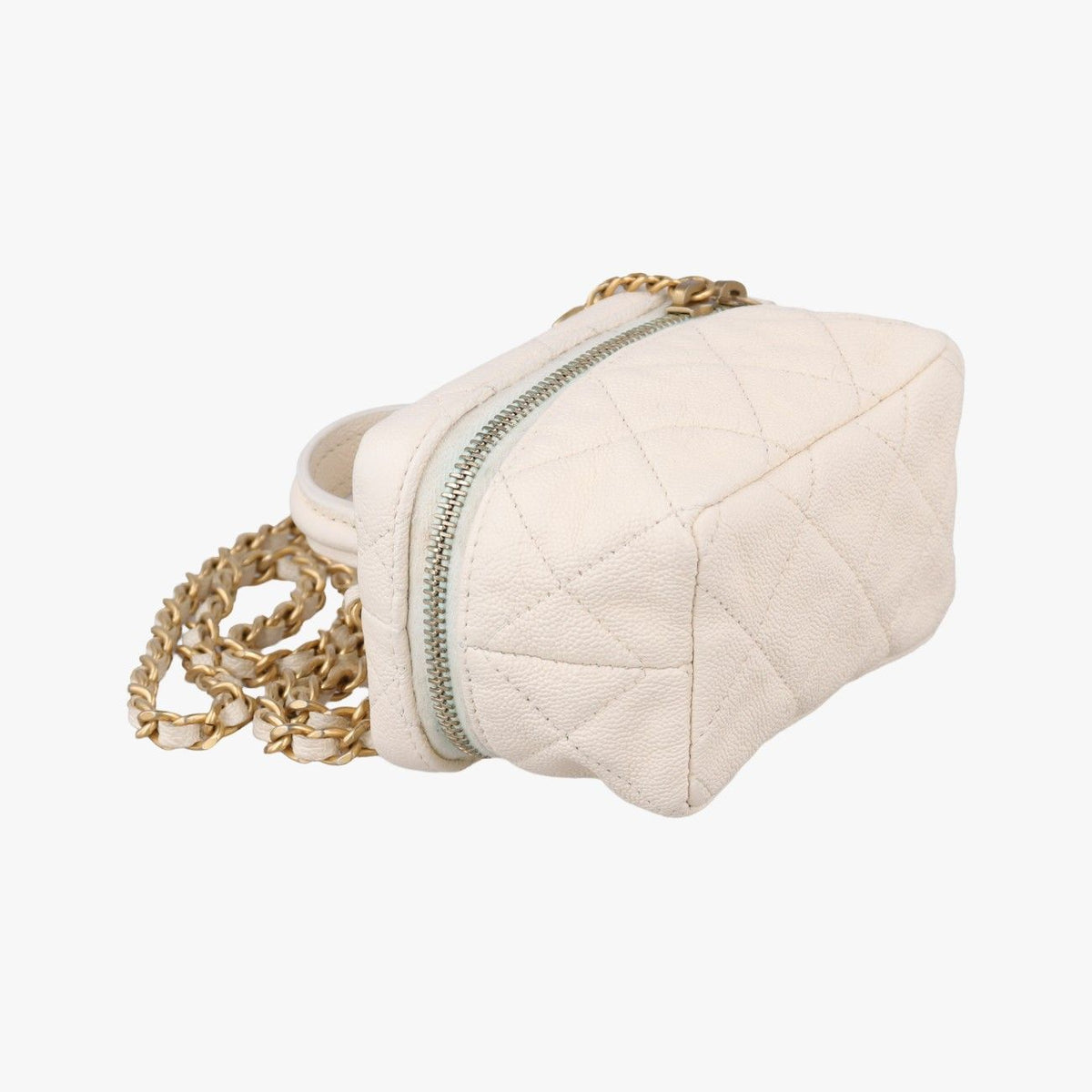 Chanel Quilted Mini Vanity Zip Around White Caviar Leather — view 5