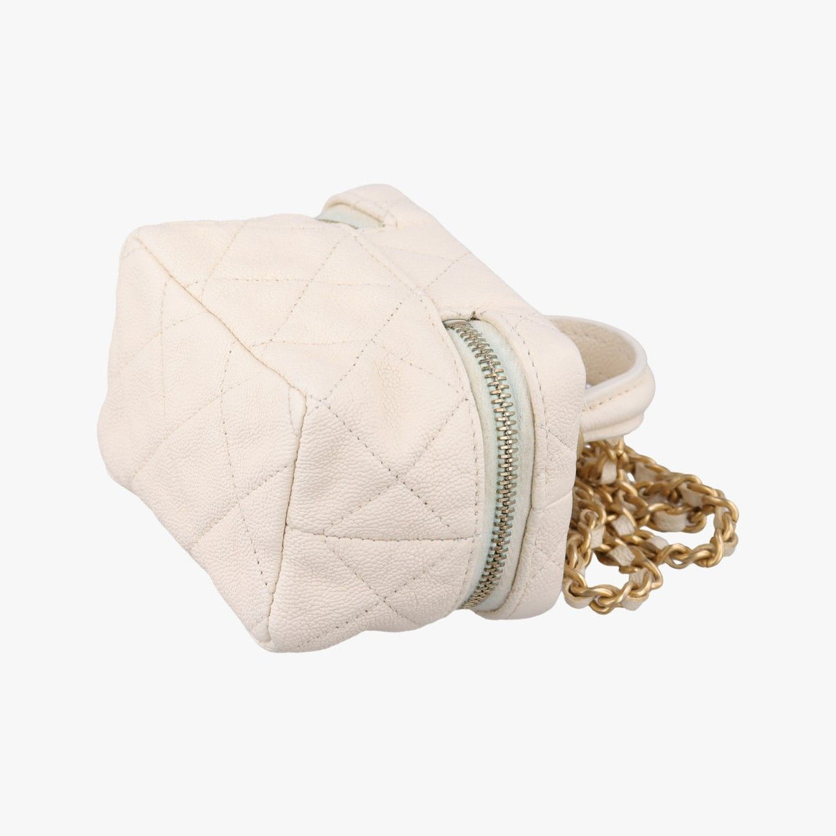 Chanel Quilted Mini Vanity Zip Around White Caviar Leather — view 6