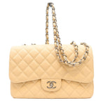 Chanel Beige Caviar Single Flap Silver Maxi Quilted 30 Shoulder Bag