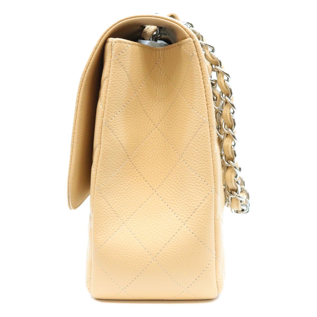 Chanel Beige Caviar Single Flap Silver Maxi Quilted 30 Shoulder Bag — view 2