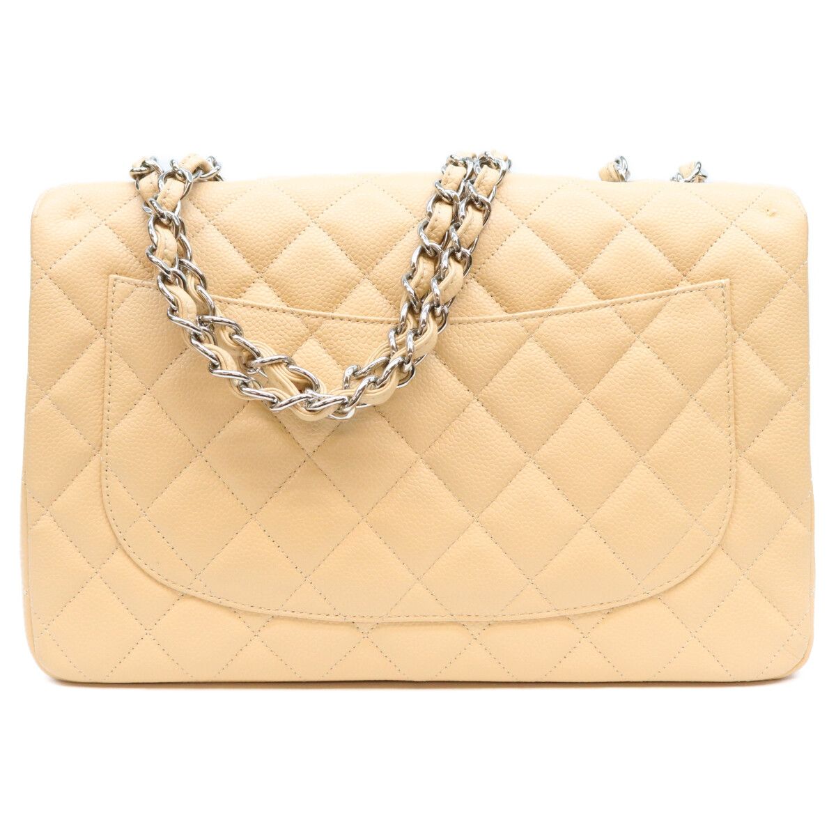 Chanel Beige Caviar Single Flap Silver Maxi Quilted 30 Shoulder Bag — view 3