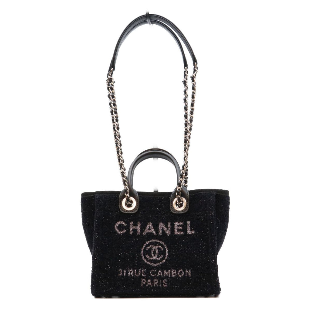 Chanel Black Tweed Mini Deauville Chain Shoulder Bag