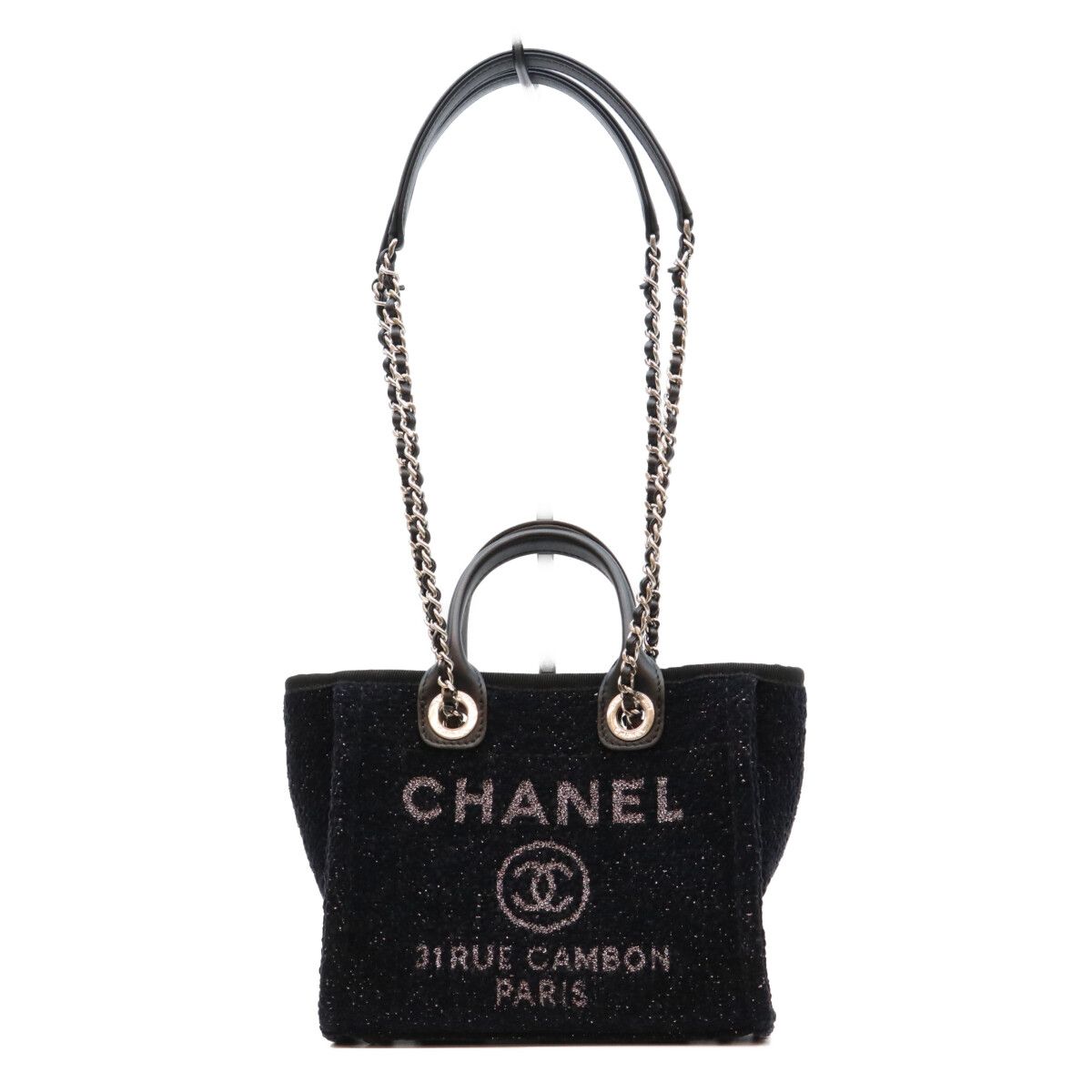 Chanel Black Tweed Mini Deauville Chain Shoulder Bag