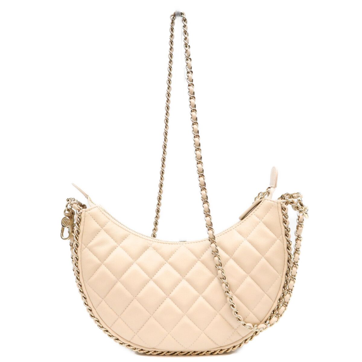 Chanel Beige Lambskin Quilted Small Hobo Chain Shoulder Bag