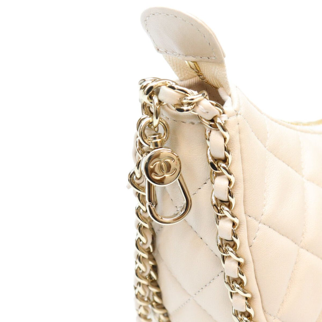 Chanel Beige Lambskin Quilted Small Hobo Chain Shoulder Bag — view 7