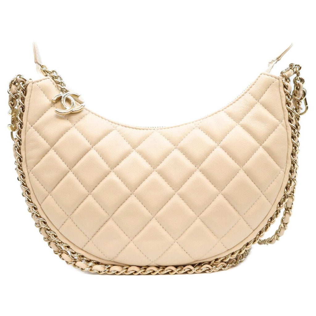 Chanel Beige Lambskin Quilted Small Hobo Chain Shoulder Bag — view 3