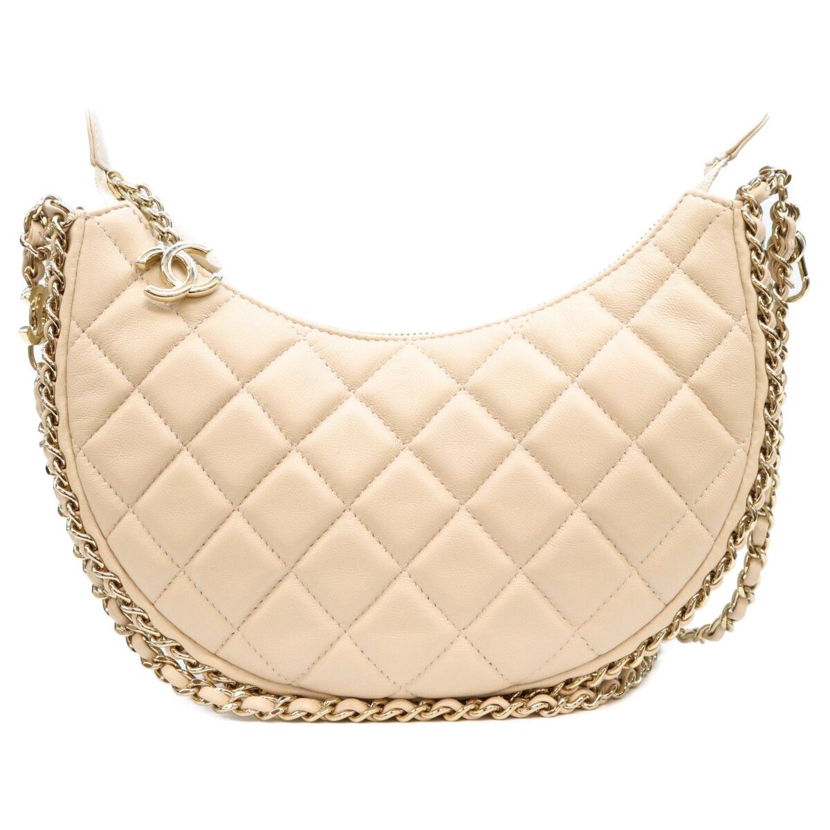 Chanel Beige Lambskin Quilted Small Hobo Chain Shoulder Bag — view 3