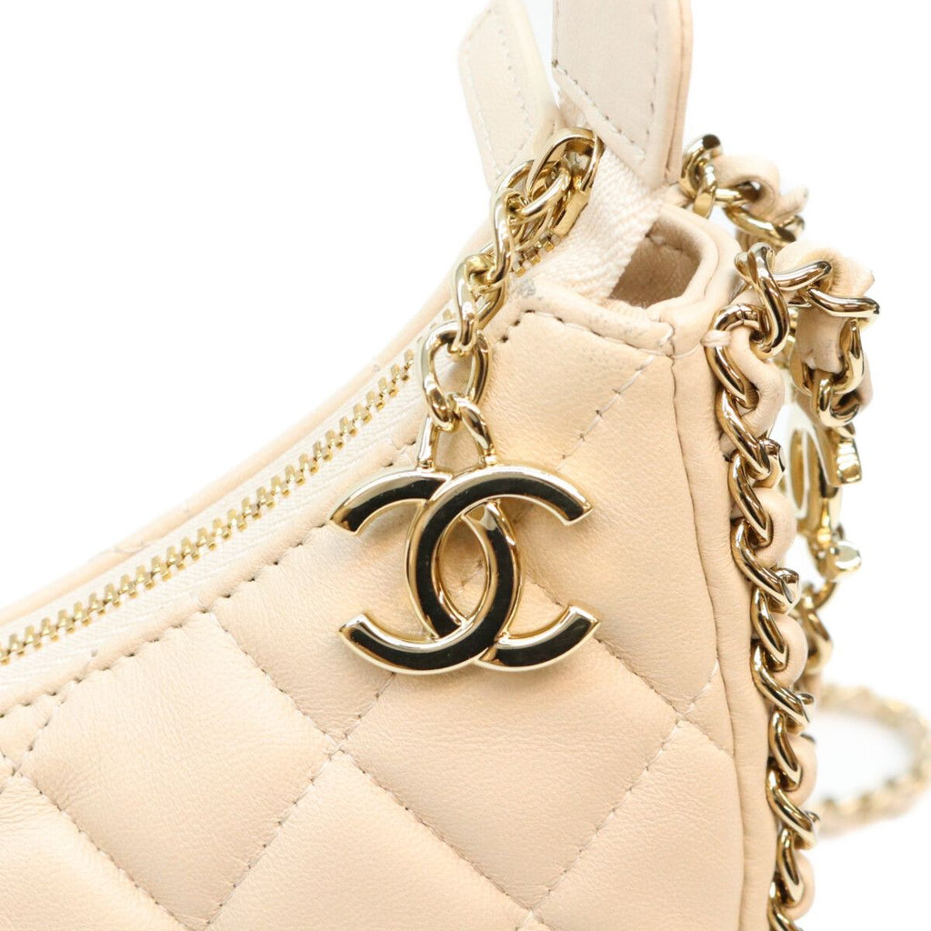 Chanel Beige Lambskin Quilted Small Hobo Chain Shoulder Bag — view 6