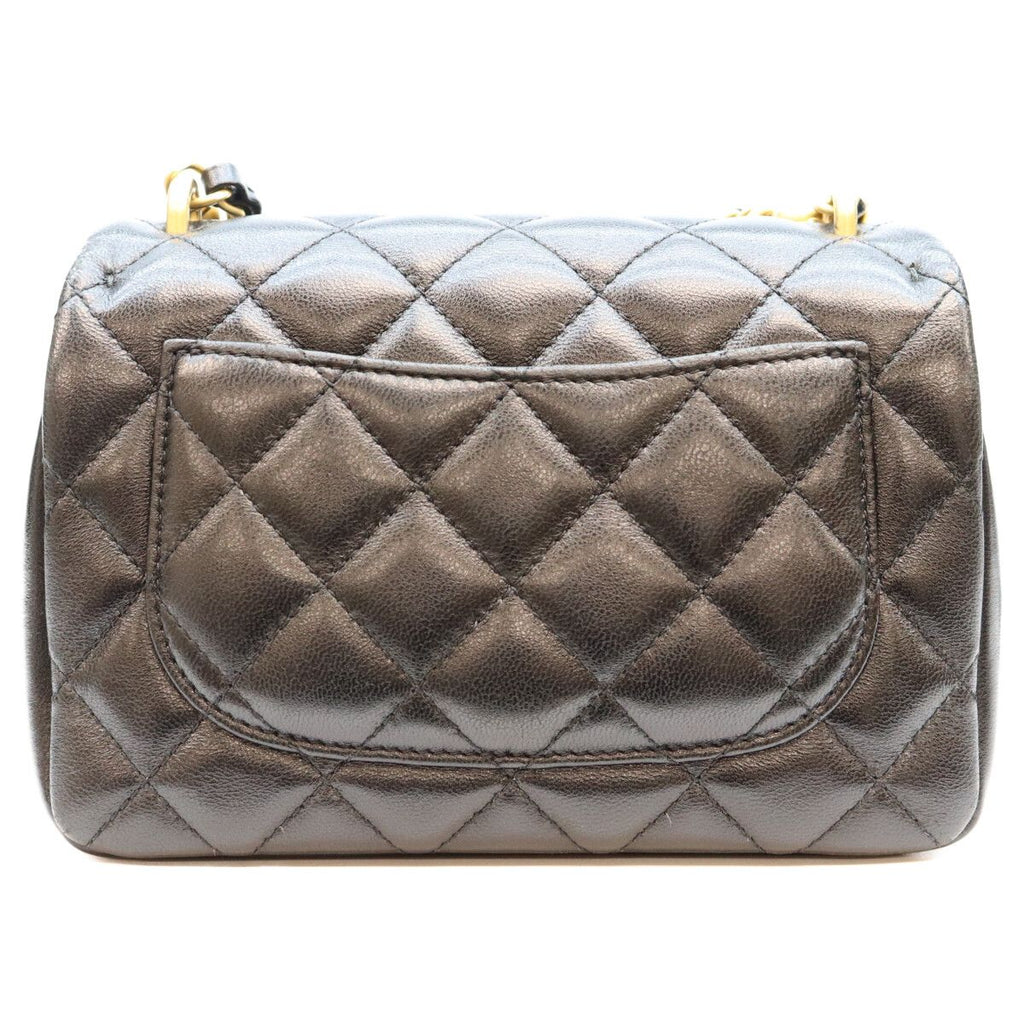 Chanel Black Lambskin Mini Quilted 18 Pearl Chain Shoulder Bag — view 3